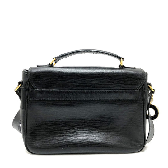 CELINE Shoulder Bag leather black Circle charm Women Used Authentic