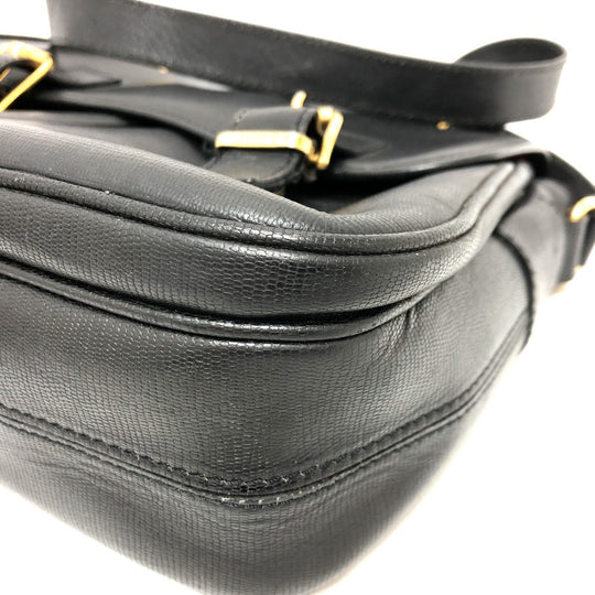 CELINE Shoulder Bag leather black Circle charm Women Used Authentic