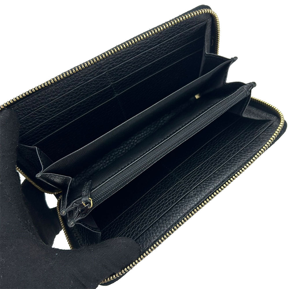 GUCCI Long Wallet Purse 456117 leather black GG Marmont Women Used Authentic