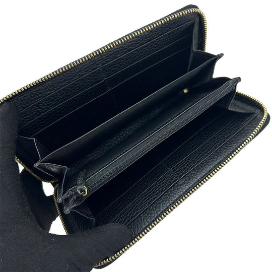 GUCCI Long Wallet Purse 456117 leather black GG Marmont Women Used Authentic