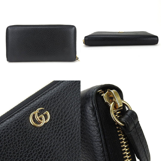GUCCI Long Wallet Purse 456117 leather black GG Marmont Women Used Authentic