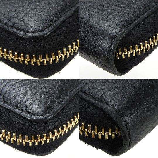 GUCCI Long Wallet Purse 456117 leather black GG Marmont Women Used Authentic