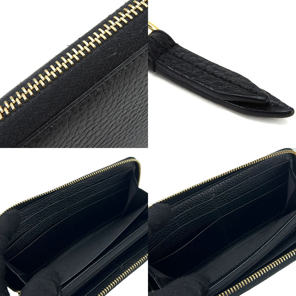 GUCCI Long Wallet Purse 456117 leather black GG Marmont Women Used Authentic