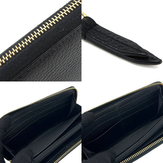 GUCCI Long Wallet Purse 456117 leather black GG Marmont Women Used Authentic