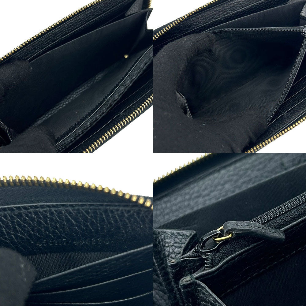 GUCCI Long Wallet Purse 456117 leather black GG Marmont Women Used Authentic