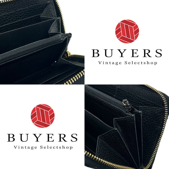 GUCCI Long Wallet Purse 456117 leather black GG Marmont Women Used Authentic