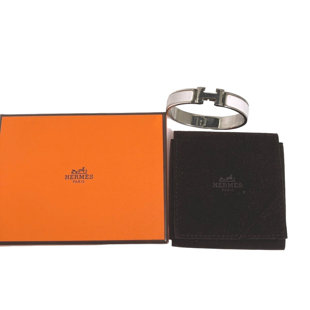 HERMES Bangle Metal, Gold Plated White x silver clicclac Stainless Steel