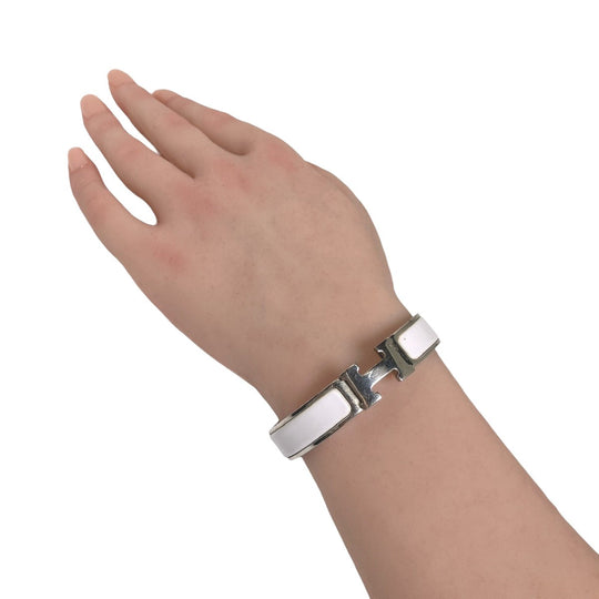 HERMES Bangle Metal, Gold Plated White x silver clicclac Stainless Steel