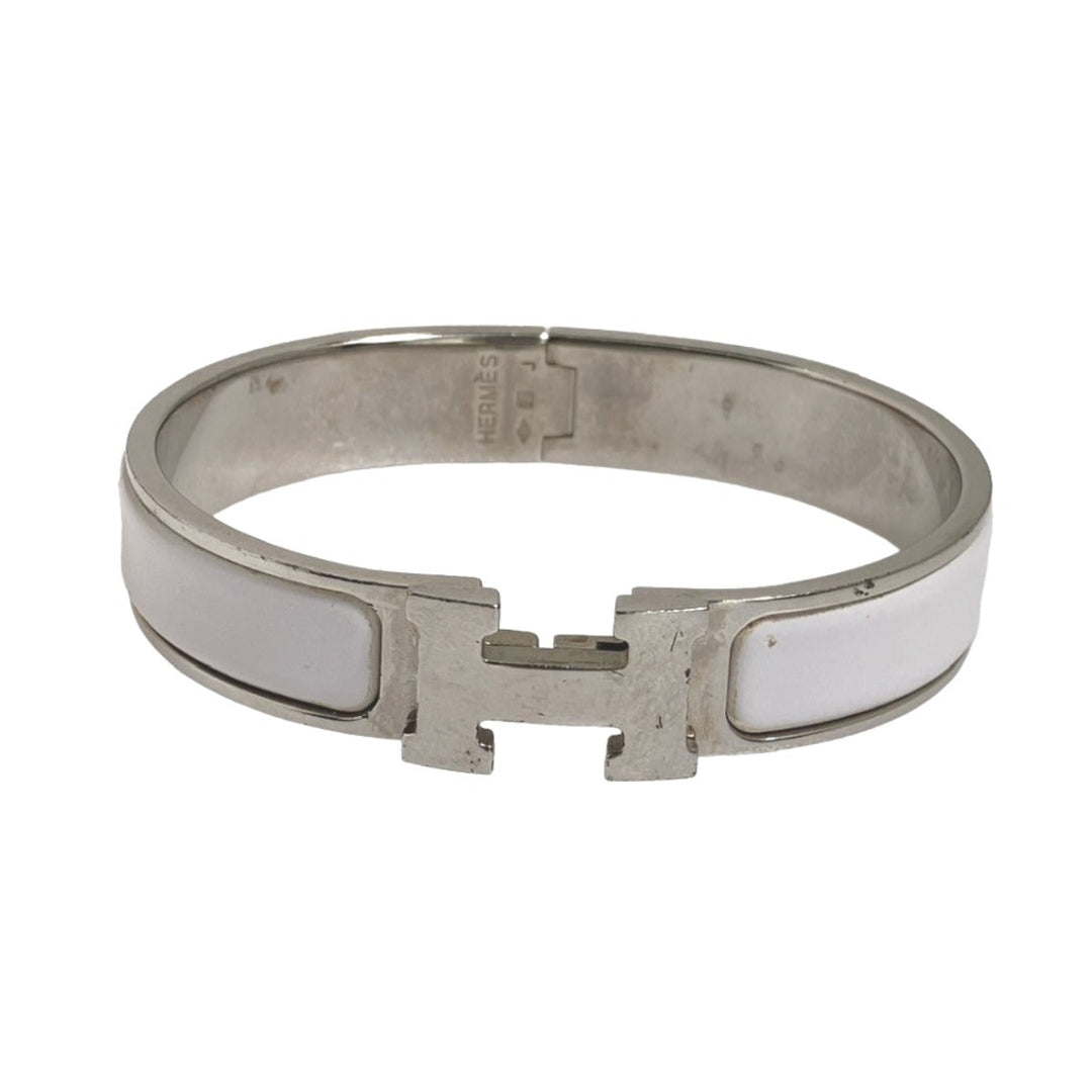 HERMES Bangle Metal, Gold Plated White x silver clicclac Stainless Steel