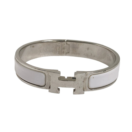 HERMES Bangle Metal, Gold Plated White x silver clicclac Stainless Steel