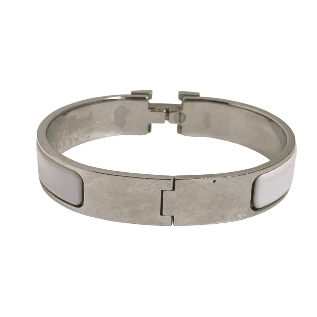 HERMES Bangle Metal, Gold Plated White x silver clicclac Stainless Steel