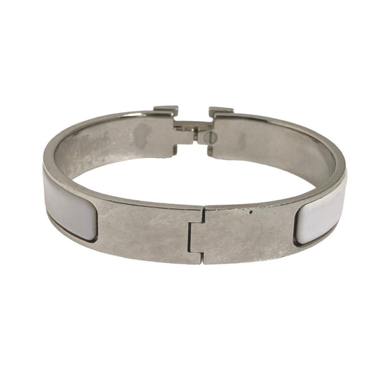 HERMES Bangle Metal, Gold Plated White x silver clicclac Stainless Steel
