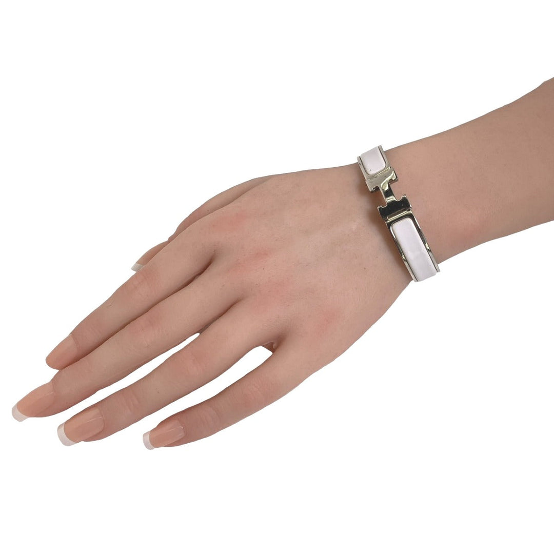 HERMES Bangle Metal, Gold Plated White x silver clicclac Stainless Steel