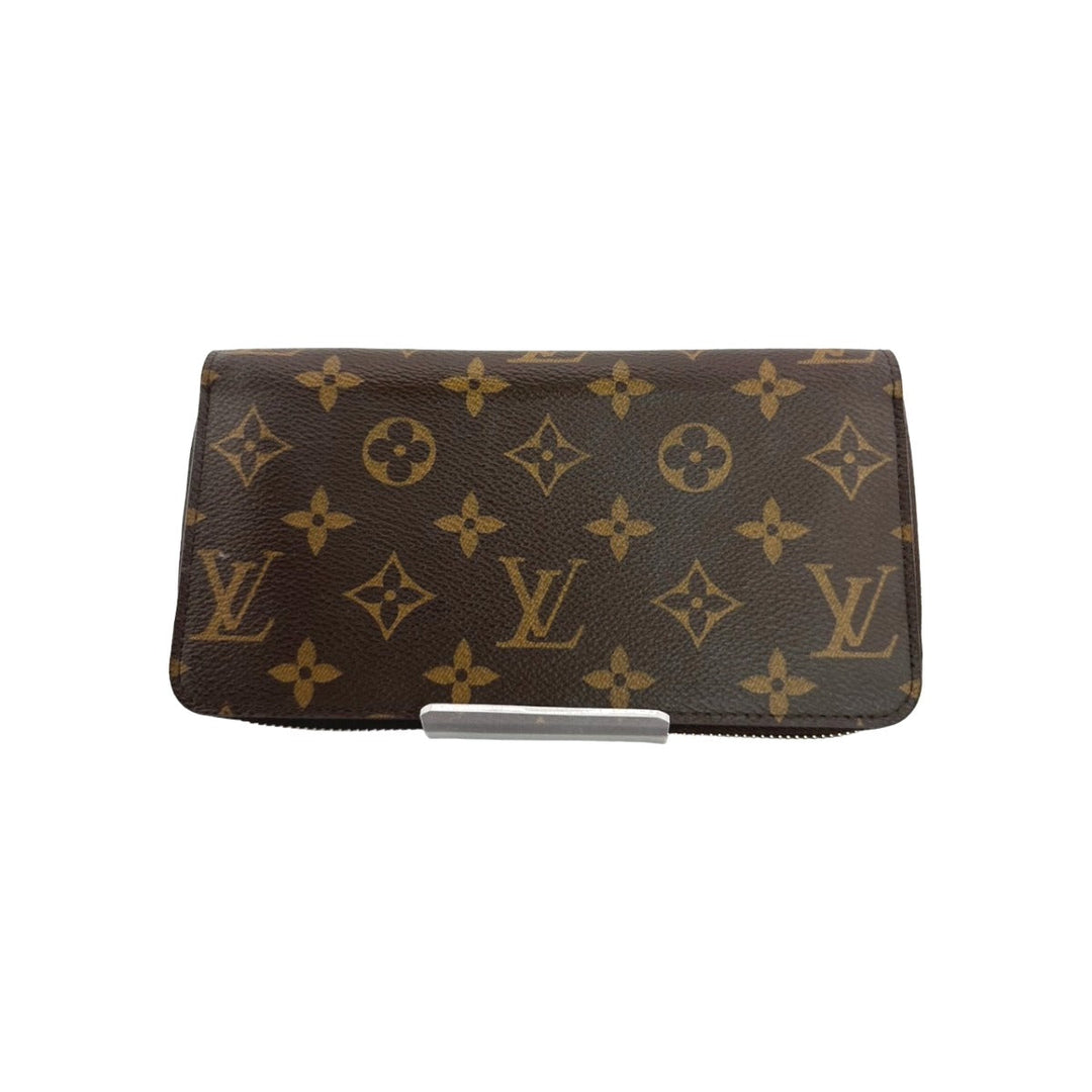 LOUIS VUITTON Long Wallet Purse M41895 Monogram canvas Brown Zip Around Monogram Fuchsia Women Used Authentic