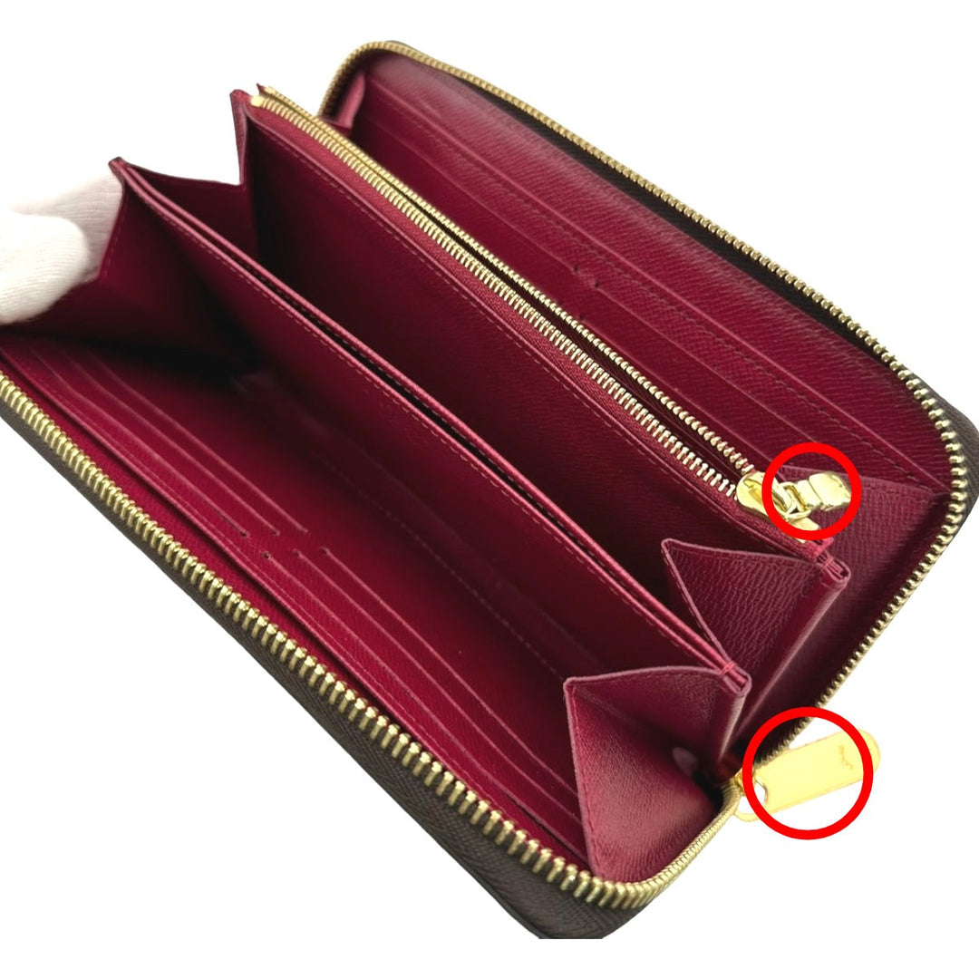 LOUIS VUITTON Long Wallet Purse M41895 Monogram canvas Brown Zip Around Monogram Fuchsia Women Used Authentic