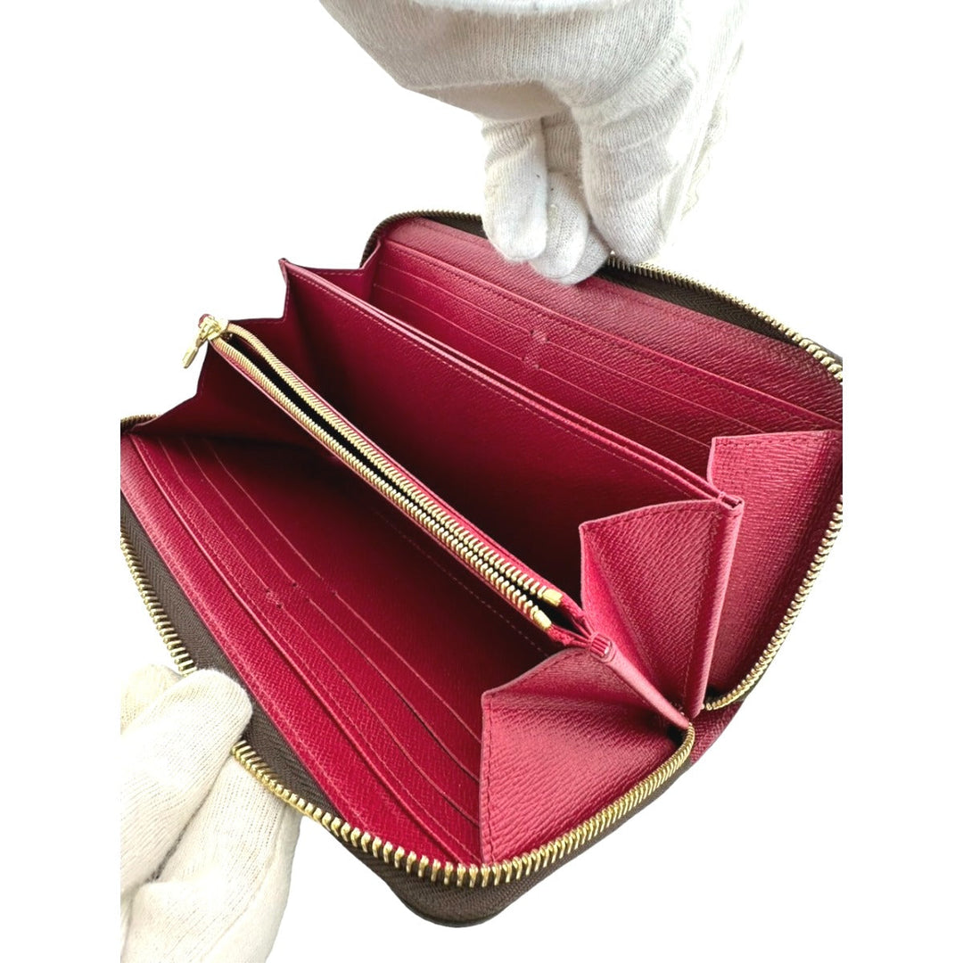 LOUIS VUITTON Long Wallet Purse M41895 Monogram canvas Brown Zip Around Monogram Fuchsia Women Used Authentic