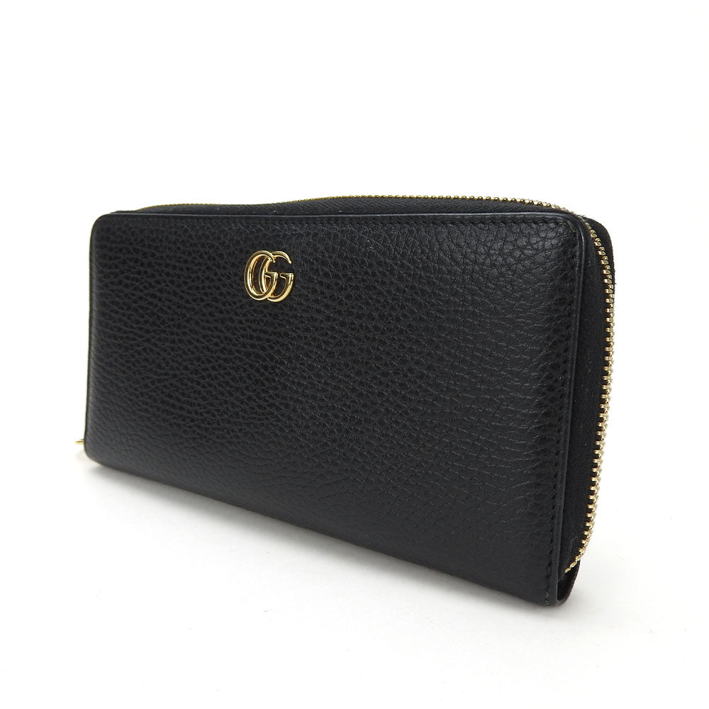 GUCCI Long Wallet Purse 456117 leather black GG Marmont Zip Around Women Used Authentic
