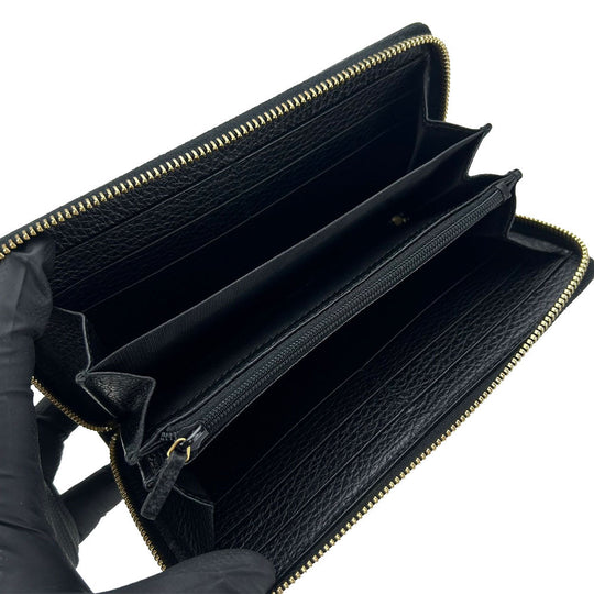 GUCCI Long Wallet Purse 456117 leather black GG Marmont Zip Around Women Used Authentic