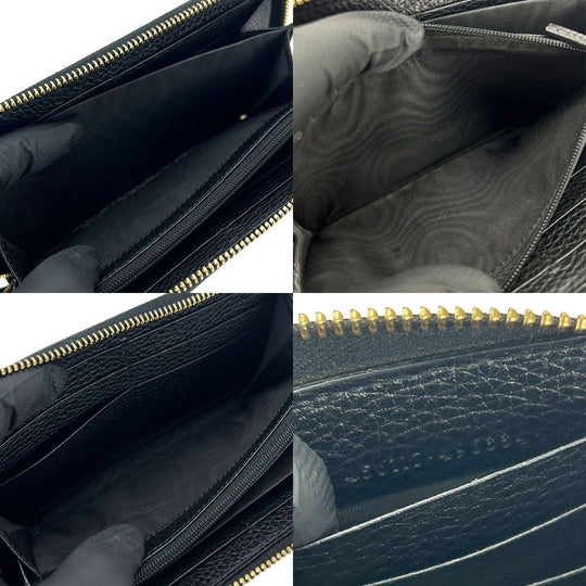 GUCCI Long Wallet Purse 456117 leather black GG Marmont Zip Around Women Used Authentic