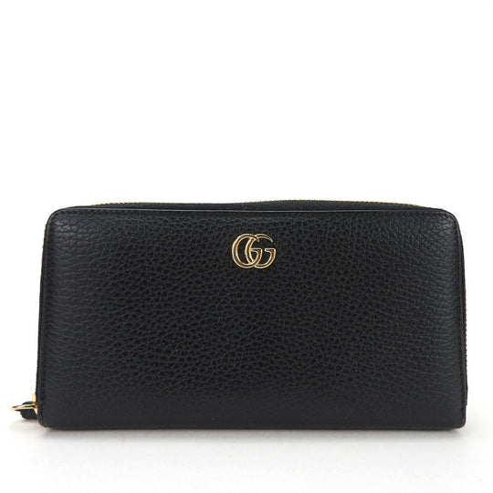 GUCCI Long Wallet Purse 456117 leather black GG Marmont Zip Around Women Used Authentic
