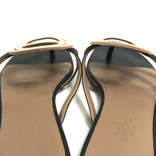 HERMES Sandals leather Beige x black x brown Chene Dunkle Women 37 Used Authentic