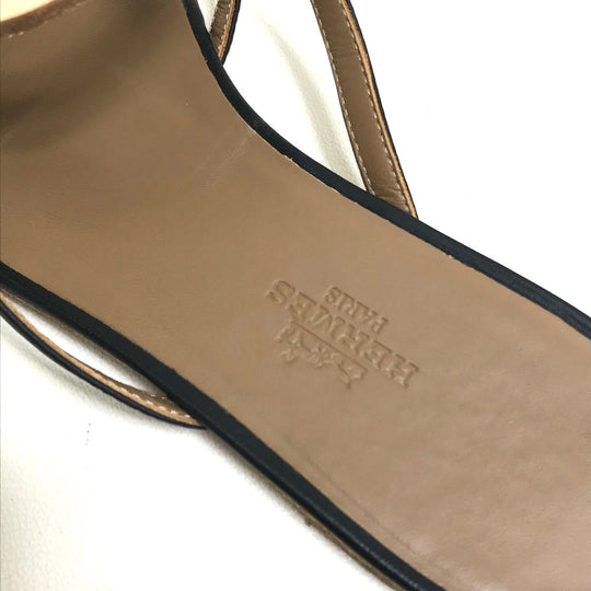 HERMES Sandals leather Beige x black x brown Chene Dunkle Women 37 Used Authentic