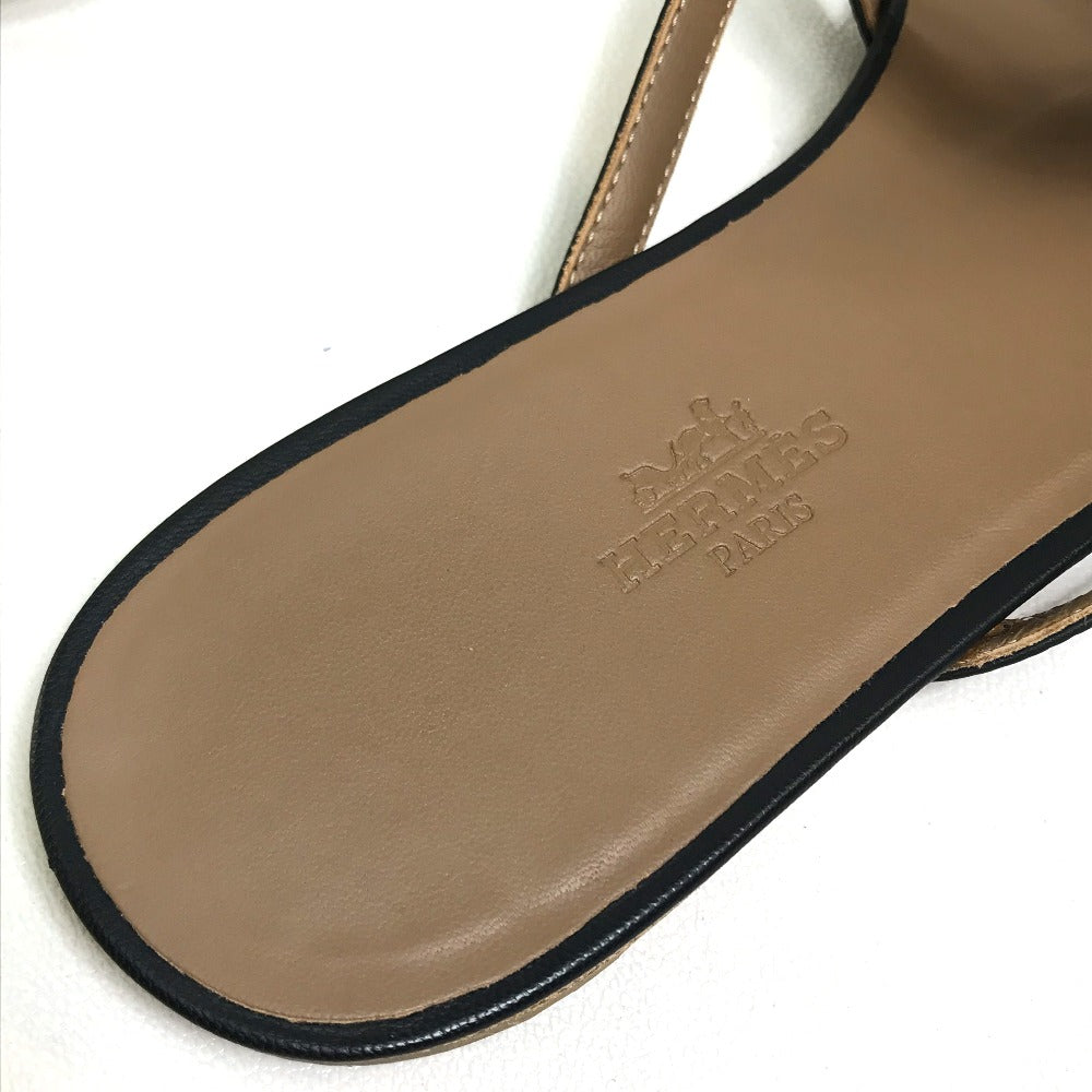 HERMES Sandals leather Beige x black x brown Chene Dunkle Women 37 Used Authentic