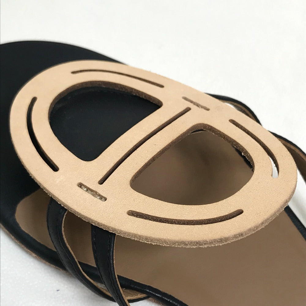 HERMES Sandals leather Beige x black x brown Chene Dunkle Women 37 Used Authentic