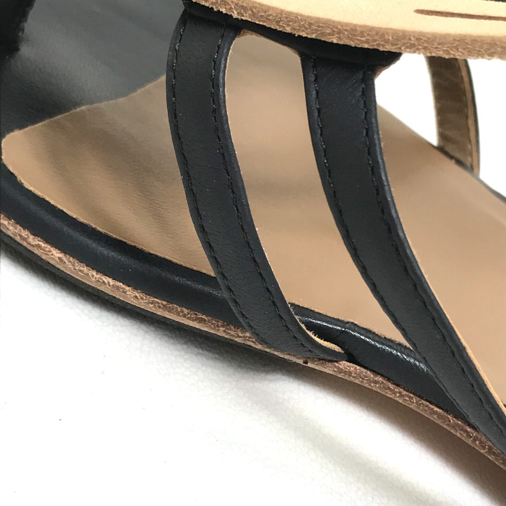 HERMES Sandals leather Beige x black x brown Chene Dunkle Women 37 Used Authentic