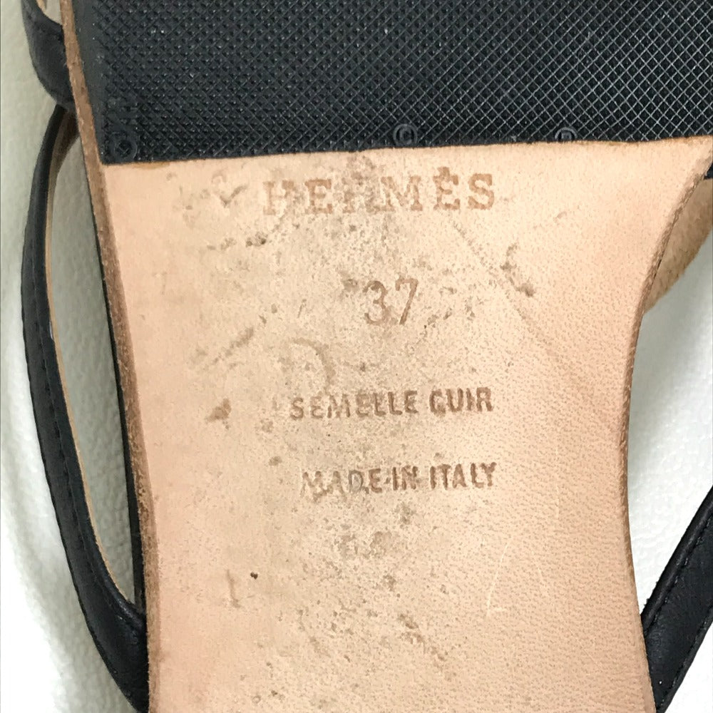 HERMES Sandals leather Beige x black x brown Chene Dunkle Women 37 Used Authentic