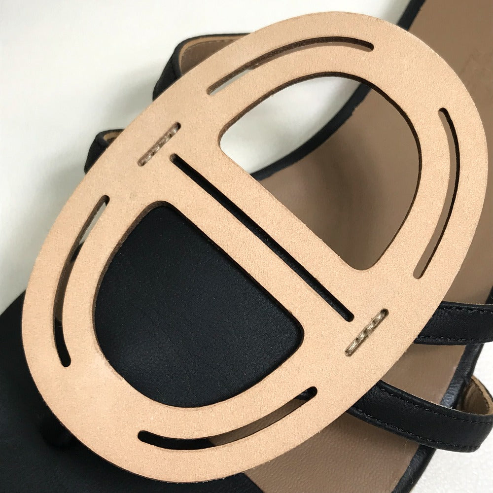 HERMES Sandals leather Beige x black x brown Chene Dunkle Women 37 Used Authentic