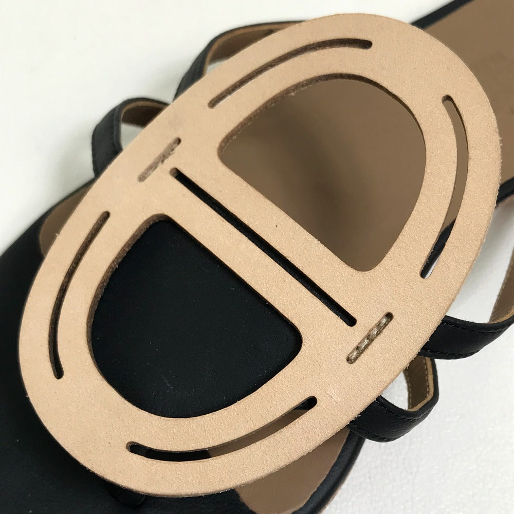 HERMES Sandals leather Beige x black x brown Chene Dunkle Women 37 Used Authentic