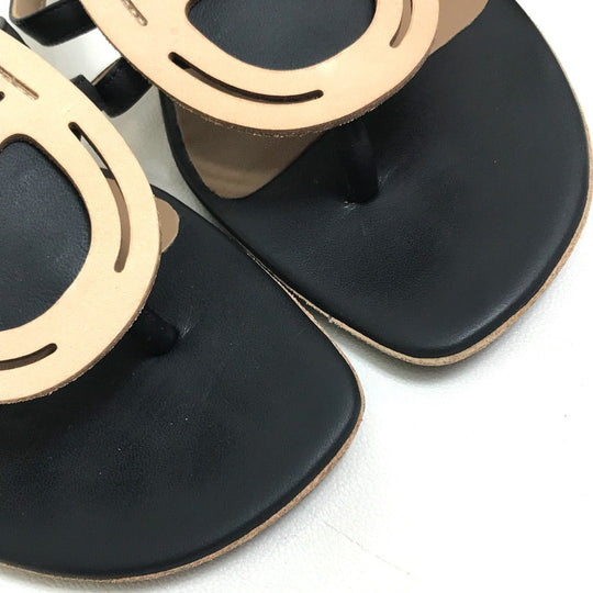 HERMES Sandals leather Beige x black x brown Chene Dunkle Women 37 Used Authentic
