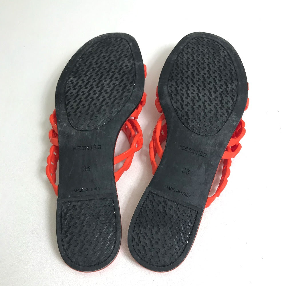 HERMES Sandals rubber Orange flat Shenu Dunkle Women 36 Used Authentic