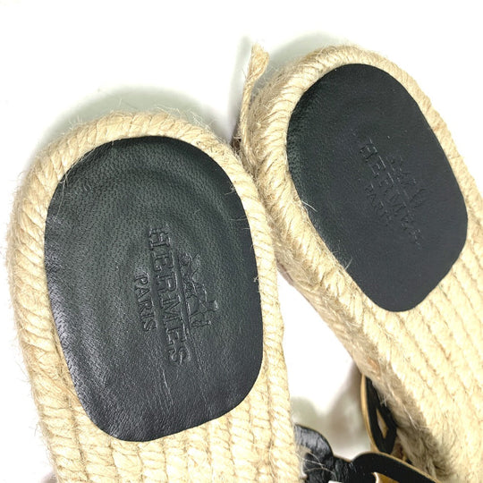 HERMES Sandals leather gold flat Chene Dunkle Ancone Women 36 Used Authentic