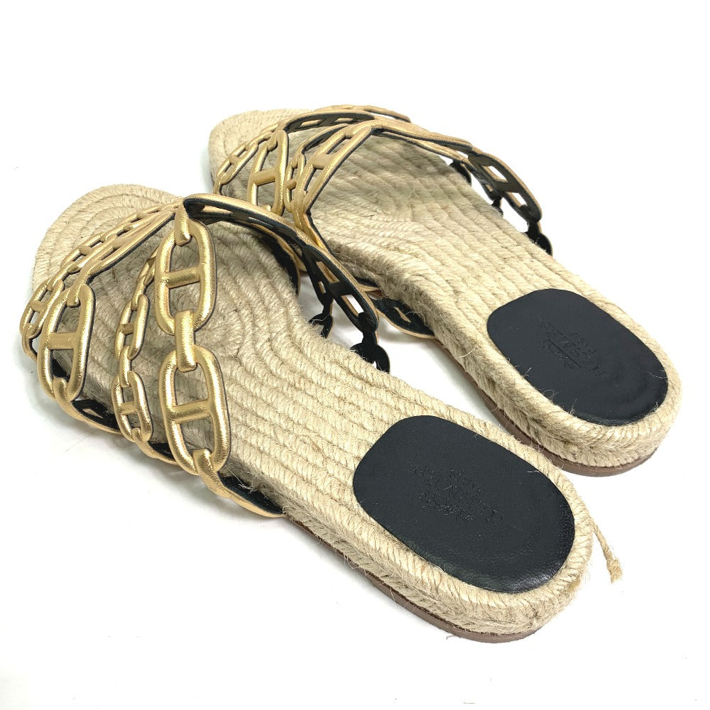 HERMES Sandals leather gold flat Chene Dunkle Ancone Women 36 Used Authentic