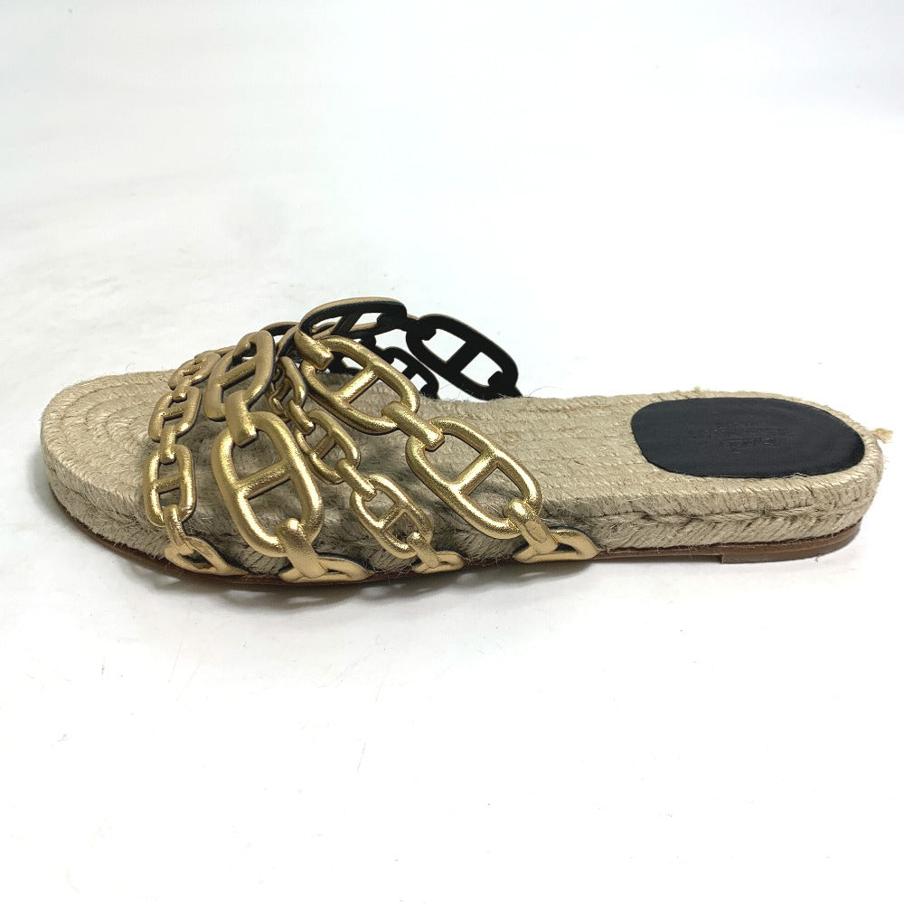 HERMES Sandals leather gold flat Chene Dunkle Ancone Women 36 Used Authentic