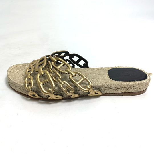 HERMES Sandals leather gold flat Chene Dunkle Ancone Women 36 Used Authentic