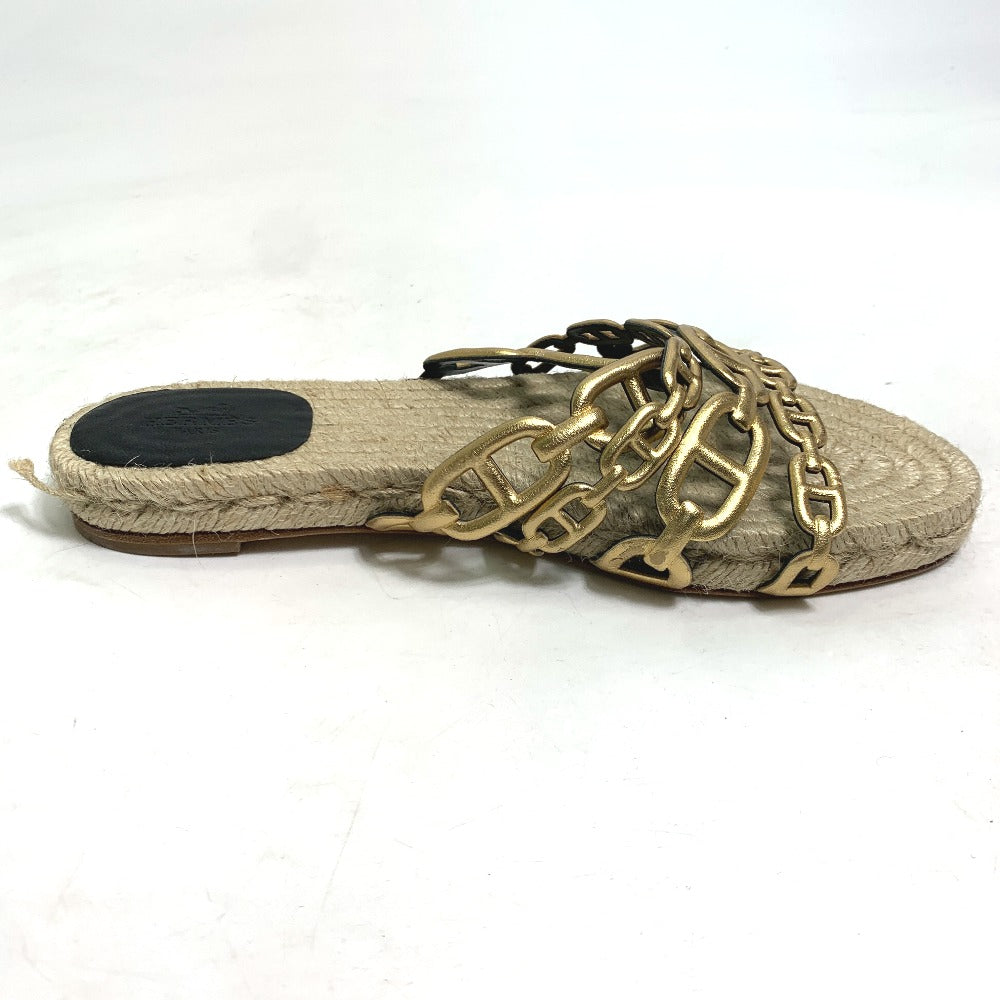 HERMES Sandals leather gold flat Chene Dunkle Ancone Women 36 Used Authentic