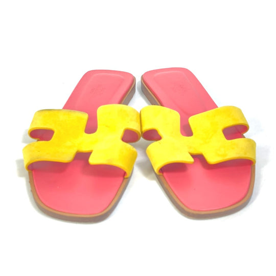 HERMES Sandals Leather, Suede pink logo Oran Women 36.5 Used Authentic