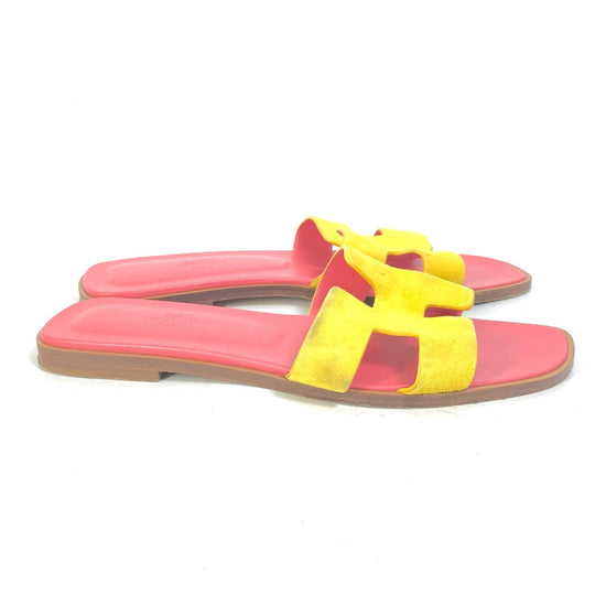 HERMES Sandals Leather, Suede pink logo Oran Women 36.5 Used Authentic