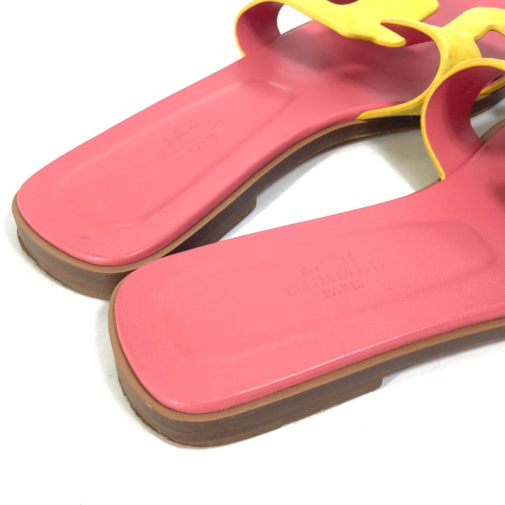 HERMES Sandals Leather, Suede pink logo Oran Women 36.5 Used Authentic