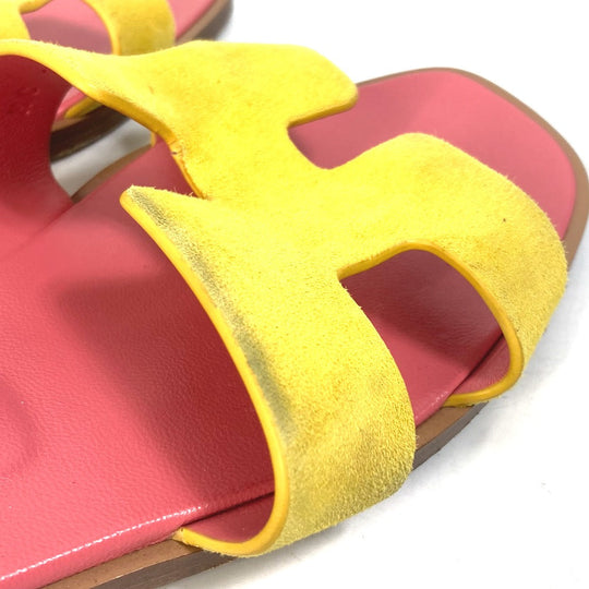 HERMES Sandals Leather, Suede pink logo Oran Women 36.5 Used Authentic