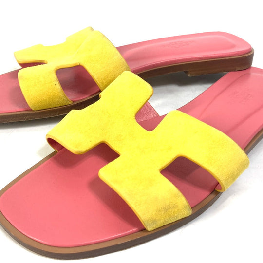 HERMES Sandals Leather, Suede pink logo Oran Women 36.5 Used Authentic