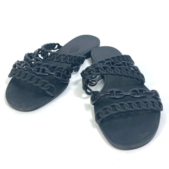 HERMES Sandals rubber black Chene Dunkle 5 Row Riverage Women 39 Used Authentic