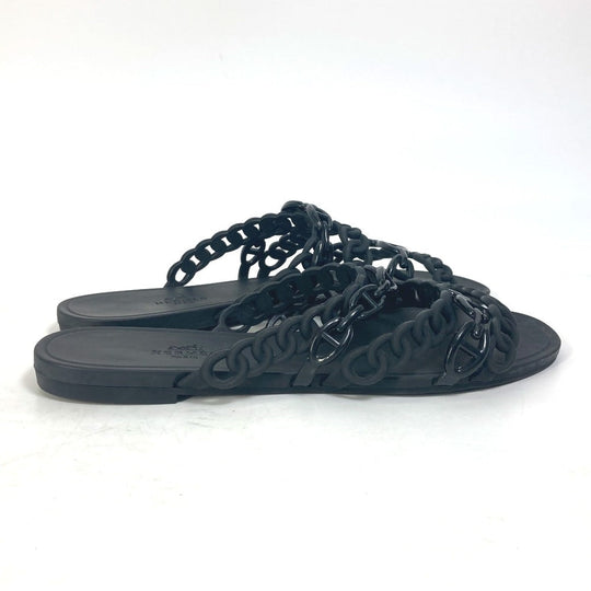 HERMES Sandals rubber black Chene Dunkle 5 Row Riverage Women 39 Used Authentic