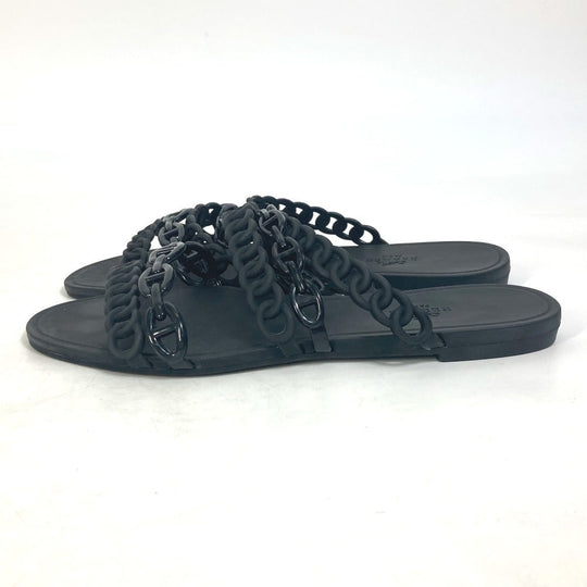 HERMES Sandals rubber black Chene Dunkle 5 Row Riverage Women 39 Used Authentic