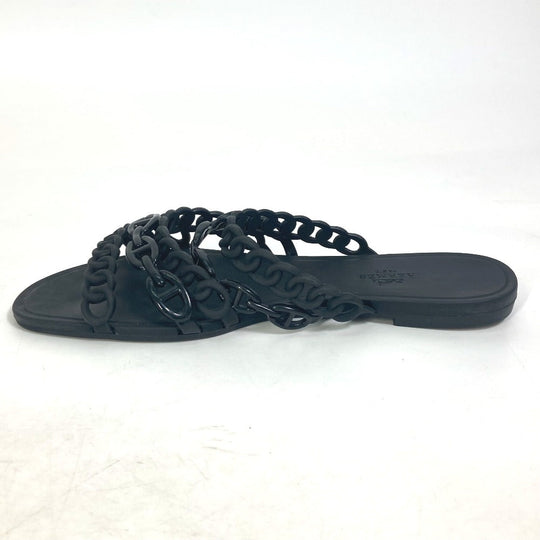 HERMES Sandals rubber black Chene Dunkle 5 Row Riverage Women 39 Used Authentic