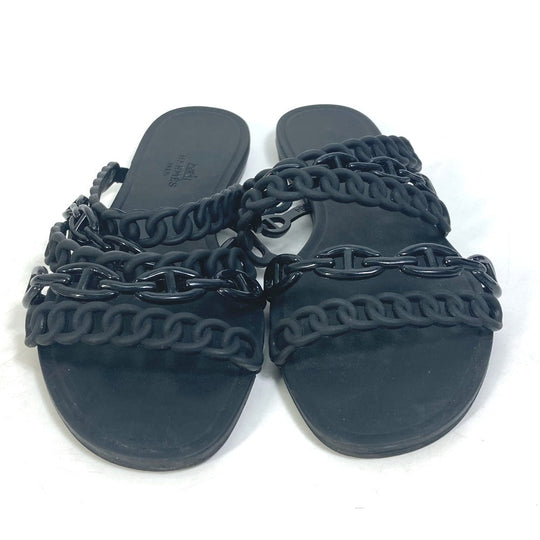 HERMES Sandals rubber black Chene Dunkle 5 Row Riverage Women 39 Used Authentic