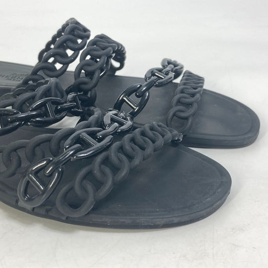 HERMES Sandals rubber black Chene Dunkle 5 Row Riverage Women 39 Used Authentic